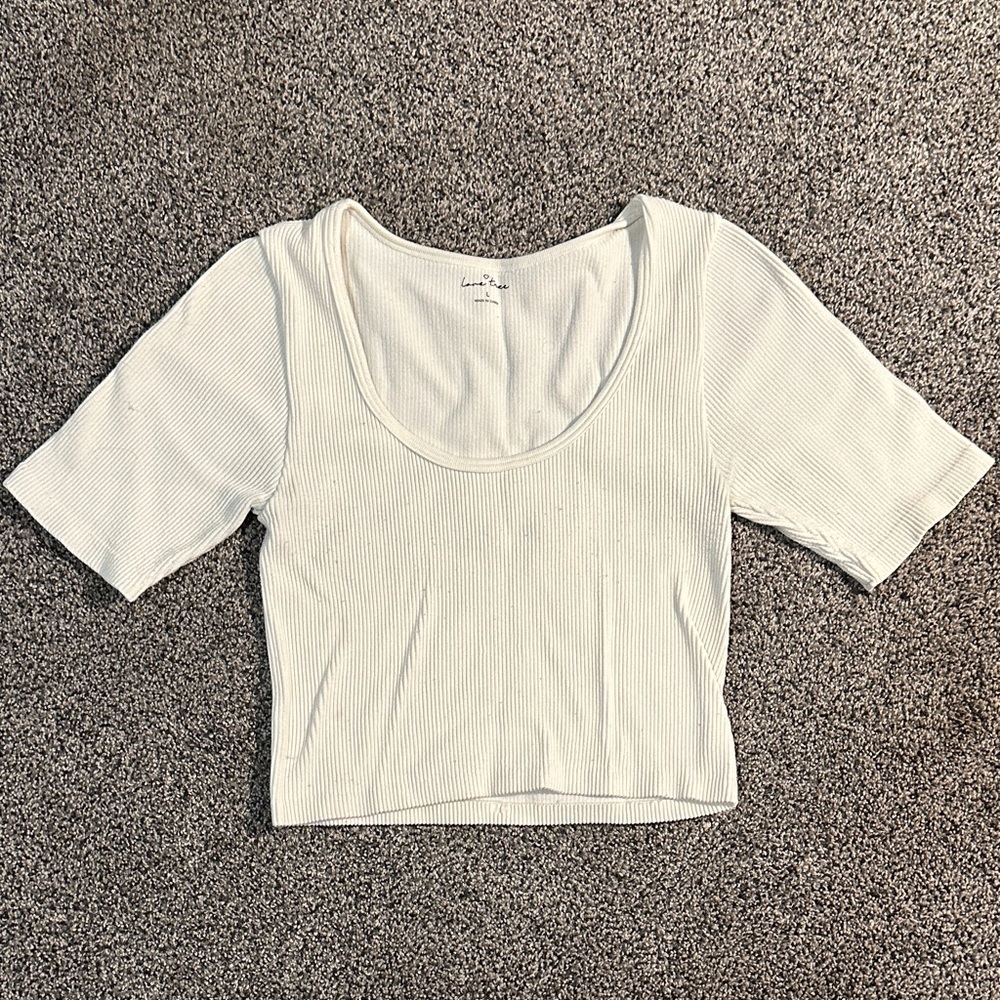 Love Tree White Ribbed Crop Top